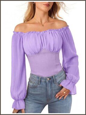 Chiffon Peasant Blouse Off Shoulder Lantern Sleeve Top